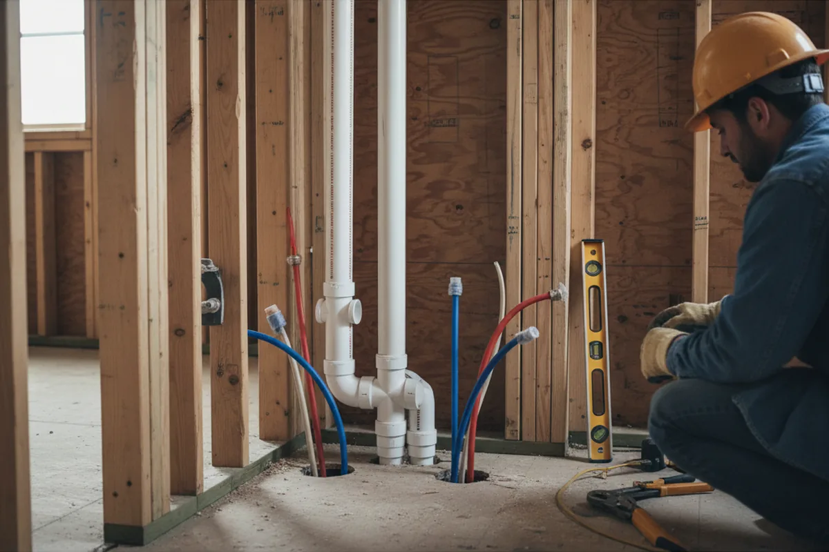 Drain and supply rough-in during Sump Pump Repair in Saint Georges