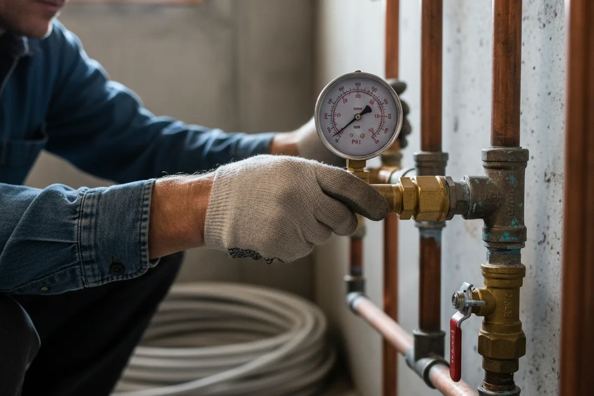 Pressure testing a repaired line during Water Line Repair in Saint Georges